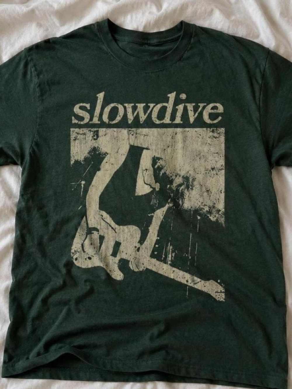 Gildan Dark Green Slowdive Graphic Tee with Cream Print